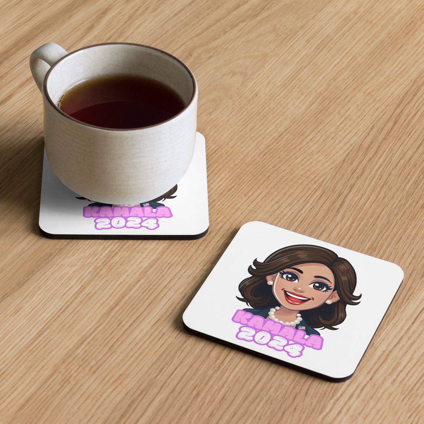 Kawaii Kamala - Cork - Back Coaster | THE VOTING BLOCK